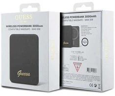 Guess Powerbank indukcinis 5W GUPBM3ALGSGK 3000mAh juodos spalvos MagSafe Metal Script Logo