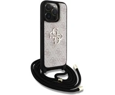 Guess PU 4G Metal Logo Crossbody Strap dėklas skirtas Apple iPhone 15 Pro Max rožinės spalvos