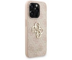 Guess PU 4G Metal Logo Strap dėklas skirtas Apple iPhone 15 Pro Max rožinės spalvos