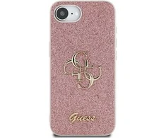 Guess PU Fixed Glitter 4G Metal Logo Apple iPhone 16e dėklas telefonui rožinės spalvos