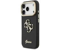 Guess PU Grained 4G Logo Stand Camera Frame dėklas skirtas Apple iPhone 17 Pro juodos spalvos