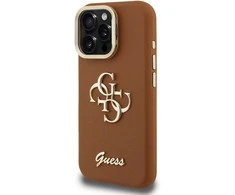 Guess PU Grained 4G Logo Stand Camera Frame dėklas skirtas Apple iPhone 15 Pro Max rudos spalvos