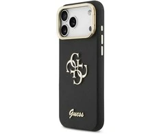 Guess PU Grained 4G Logo Stand Camera Frame dėklas skirtas Apple iPhone 17 Pro Max juodos spalvos