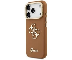 Guess PU Grained 4G Logo Stand Camera Frame dėklas skirtas Apple iPhone 17 Pro rudos spalvos