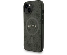 Guess PU Leather 4G Colored Ring Strap MagSafe dėklas skirtas Apple iPhone 13 juodos spalvos