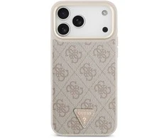 Guess PU Leather 4G Triangle Logo Gold Frame MagSafe dėklas skirtas Apple iPhone 17 Pro Max rožinės spalvos