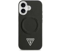 Guess PU Leather Triangle Logo MagSafe dėklas skirtas Apple iPhone 17 juodos spalvos