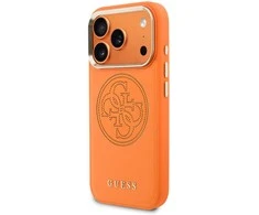 Guess PU Perforated 4G Logo MagSafe dėklas skirtas iPhone 17 Pro Max oranžinės spalvos