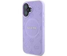 Guess Saffiano Peony Stamp MagSafe Apple iPhone 16 dėklas telefonui violetinės spalvos