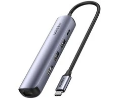 Hub / šakotuvas 100W PD USB-C - 2x USB + HDMI 4K 30 Hz + RJ45 1Gbps UGREEN Revodok CM418 pilkos spalvos