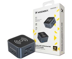 USB-C šakotuvas 12 in 1 Wozinsky WHBC09Y8S daugiafunkcis, su belaidžio įkrovimo funkcija, aliuminis, su 15 cm laidu - pilka