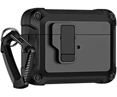 Hurtel Airpods 4 Pro Armor dėklas su karabinu – juodos spalvos