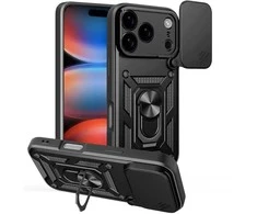 Hurtel Dėklas Hybrid Armor Camshield skirtas Apple iPhone 17 Pro Max šarvuotas su stoveliu ir kameros apsauga – juodos spalvos