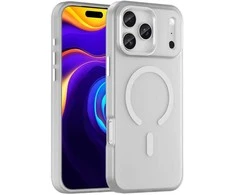 Hurtel Dėklas Magnetic Abrasive skirtas Apple iPhone 17 Pro suderinamas su MagSafe – baltos spalvos
