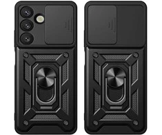 Hybrid Armor Camshield dėklas su Stand and Camera dėklas skirtas Realme GT 7 Pro 5G – juodos spalvos