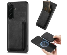 Hurtel Samsung Galaxy A57 5G Faux Odinis dėklas with Detachable Card Holder, MagSafe Compatible – juodos spalvos