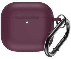 Hurtel Silikoninis dėklas skirtas Airpods 4 su karabinu - Burgundy