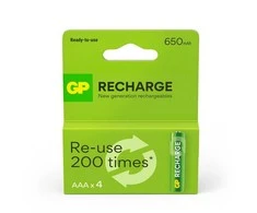 Įkraunami elementai GP RECHARGE AAA, 650mAh, 4 vnt.