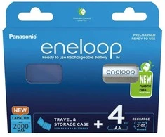 Įkraunamos baterijos PANASONIC ENELOOP AA 2000 mAh 4 vnt + langelis (BK-3MCDE/4CP+CASE)
