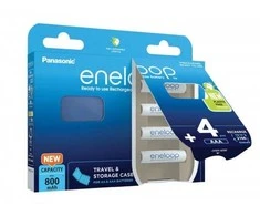 Įkraunamos baterijos PANASONIC ENELOOP AAA 800 mAh 4 vnt + langelis (BK-4MCDE/4CP+CASE)