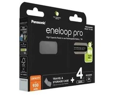 Įkraunamos baterijos PANASONIC ENELOOP PRO AAA 930 mAh 4 vnt + langelis (BK-4HCDE/4CP+CASE)