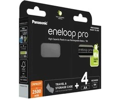 Įkraunamos baterijos PANASONIC ENELOOP PRO AA 2500 mAh 4 vnt + langelis (BK-3HCDE/4CP+CASE)