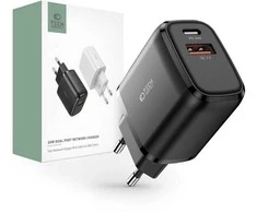 Įkroviklis 20W USB QC3.0 + USB-C PD Tech-Protect C20W juodos spalvos