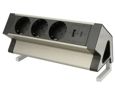 Ilgiklis montuojamas ant plokštės krašto DESK BOX, 3x Schuko, 1x USB A (18W), 1x USB-C (30W) su 1.8m ilgio laidu Design Light