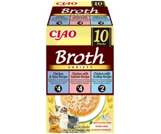 INABA Ciao Broth with vištiena, lašiša, tuna and scallop – skanėstas katėms – 10x40g