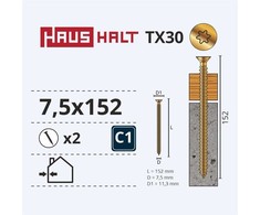 Inkariniai staktų varžtai Haushalt, 7,5 x 152 mm, 2 vnt.