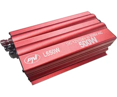 Įtampos keitiklis PNI L650W dvigubas maitinimo šaltinis 12V/24V, išėjimas 230V, 500W, modifikuota sinusinė banga, USB jungtis 5V 500mAh, su pridedamais maitinimo gnybtais ir cigarečių degiklio kištuku