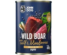 Šunų maistas - JOHN DOG Berry Line šuniukams laukinė šerniena su veršiena ir mėlynėmis 400g