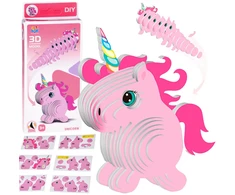 Dėlionė Jokomisiada 3D Puzzle Cardboard Model – Rožinė Unicorn DIY Build It Yourself ZA5809