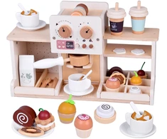 Jokomisiada Wooden Coffee Shop Set – Café Playset with Coffee Machine, Cups &amp; Desserts ZA5938