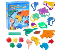 Jokomisiada Edukacinis plastilino rinkinys, žemynai, pasaulio žemėlapis, pelėsiai