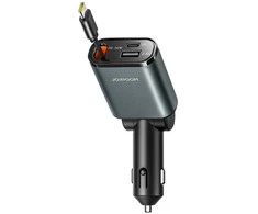 Joyroom JR-CCL07 3-in-1 Car Charger su Built-in Retractable kabelis – pilkos spalvos