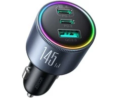 Joyroom Car Charger Mini, C+C+U, 145W with Type-C to Type-C Cable 100W, Juodas (JR-CCN07)