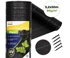 Juoda UV spinduliams atspari agrodanga 90 g/m², piktžolių kontrolės audinys 3,2×50 m, smeigtukai, MultiGarden
