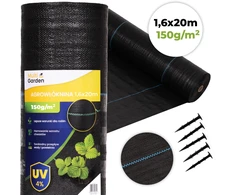 Juoda UV spinduliams atspari agroplėvelė 150 g/m² piktžolių kontrolės danga 1,6×20 m, smeigtukai, MultiGarden