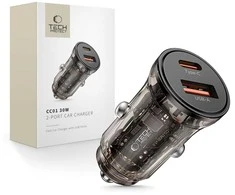 Tech-Protect CC01 30W 2 prievadų USB-A / USB-C automobilinis įkroviklis - Juodas