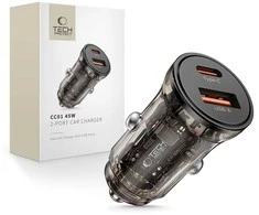 Tech-Protect CC01 45W 2 prievadų USB-A / USB-C automobilinis įkroviklis - Juodas