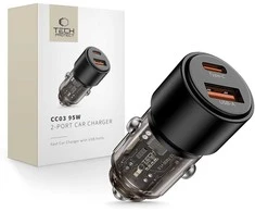 Tech-Protect CC03 95W 2 prievadų USB-A / USB-C automobilinis įkroviklis - Juodas