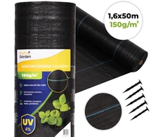 Juodas UV spinduliams atsparus agrotekstilės audinys 150 g/m² piktžolių kontrolės danga 1,6×50 m, smeigtukai, MultiGarden