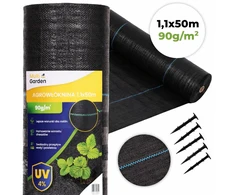 Juodas UV spinduliams atsparus geotekstilės audinys nuo piktžolių 90 g/m², 1,1 × 50 m, su smeigėmis, MultiGarden