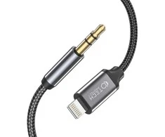 Kabelis 1m Lightning – AUX mini jack 3,5mm Tech-Protect Ultraboost juodos spalvos