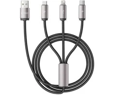 Kabelis 3in1 3.5A 1m USB – USB-C + Lightning + Micro USB Tech-Protect UltraBoost pilkos spalvos