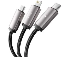 Kabelis 3in1 3.5A 1m USB – USB-C + Lightning + Micro USB Tech-Protect UltraBoost pilkos spalvos