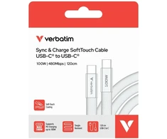Kabelis Verbatim Sync &amp; Charge SoftTouch USB-C į USB-C 100W PD3.0 120cm baltos spalvos 30277