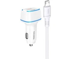 Oem KAKU automobilinis įkroviklis KSC-528 Shengyu – 2xUSB – 2,8A su USB į Micro USB baltos spalvos