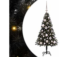 Kalėdų eglutė su 150 LED s stovu Juoda 120 cm PVC